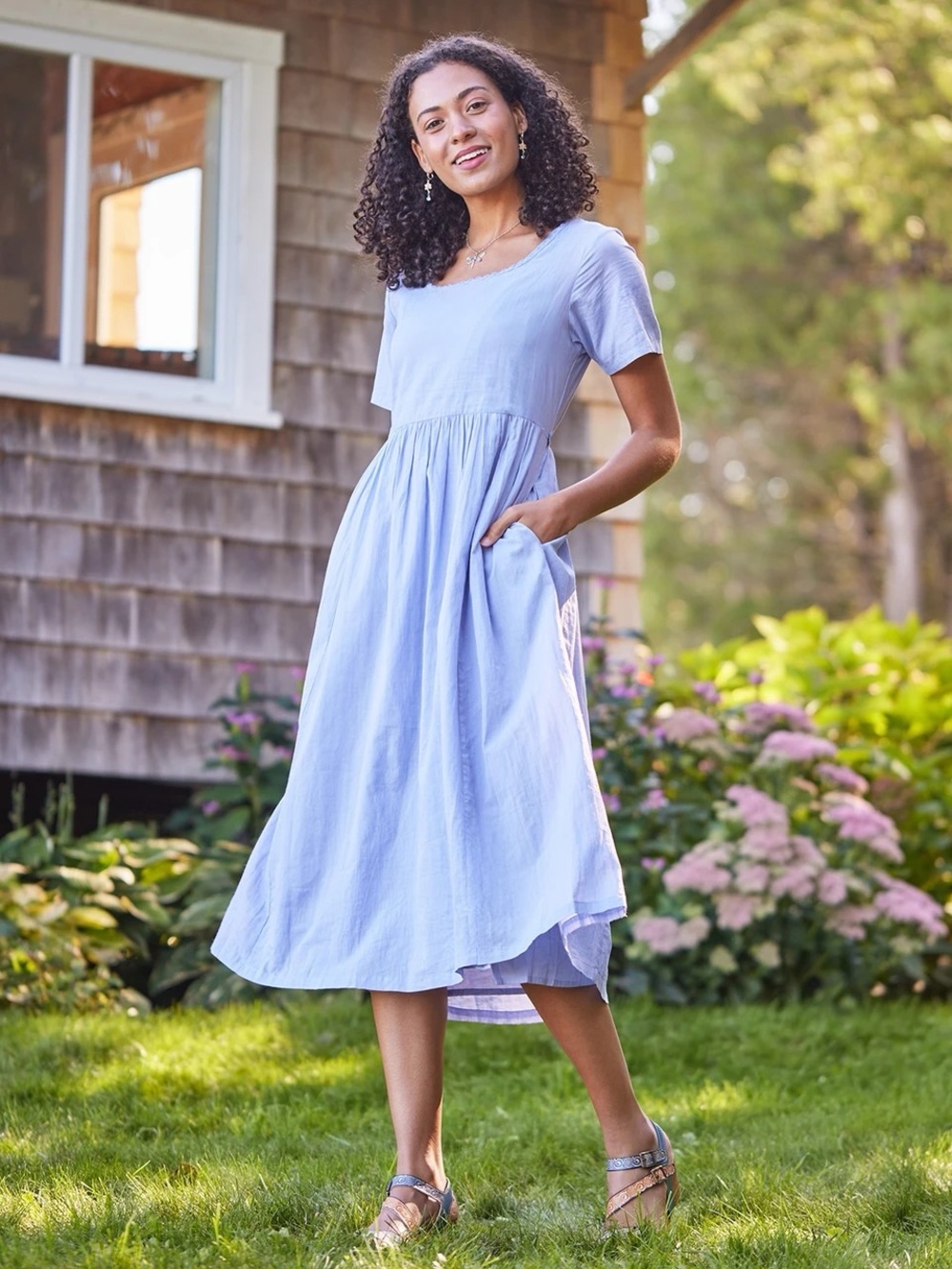 April Cornell Periwinkle Midi Brontë Dress with Short Sleeves